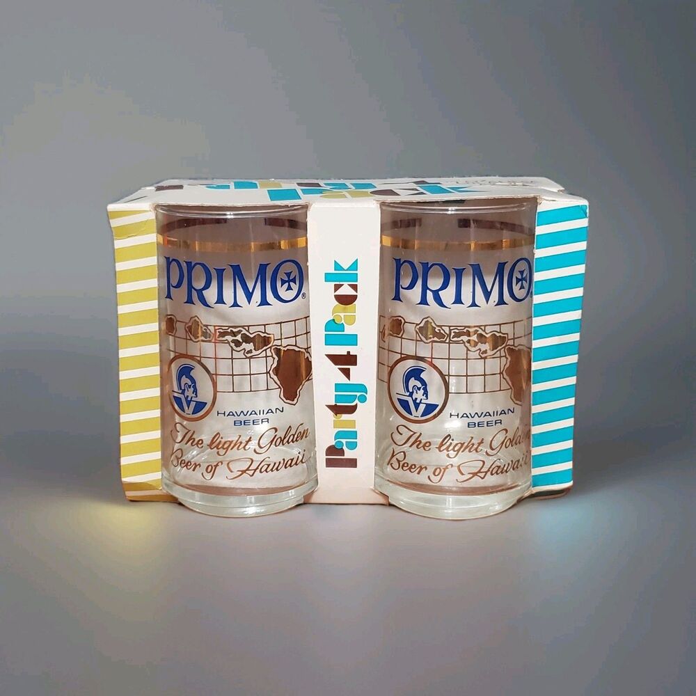 Vintage Primo Hawaiian Beer Finlandia Glasses 4 Cups Golden Beer of Hawaii USA